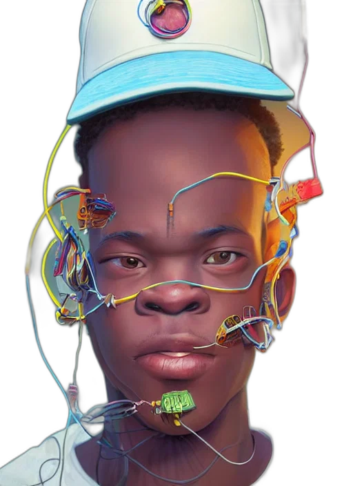 face, hat, robot, crown, cyberpunk, 3d render, concept art, photorealistic transparent PNG cut-out