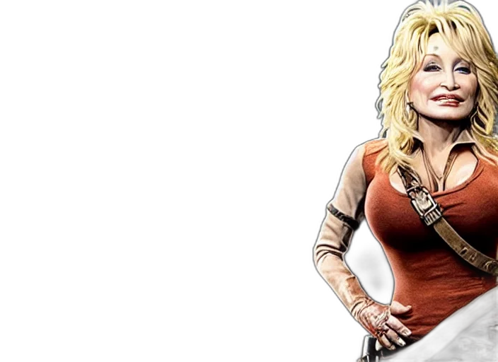 comic book art, cartoon, film, still, dolly, parton, lara, croft transparent PNG cut-out