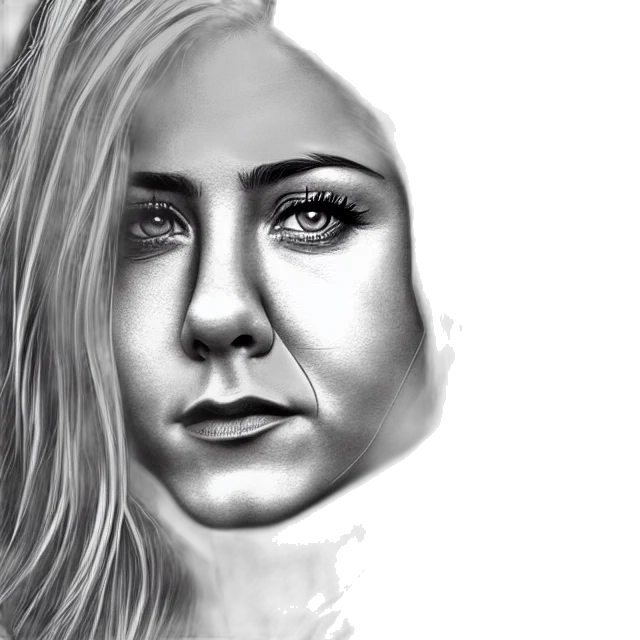 face, photorealistic, pencil sketch, cartoon, comic book art, aniston, chrome, stamp transparent PNG cut-out