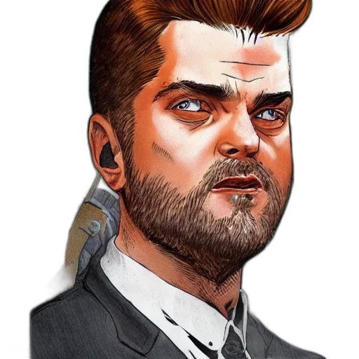 face, jacket, staff, hair, comic book art, concept art, cartoon, cyberpunk transparent PNG cut-out