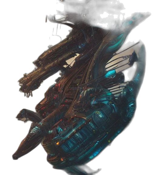 dragon, weapon, robot, mask, concept art, fantasy art, 3d render, cyberpunk transparent PNG cut-out