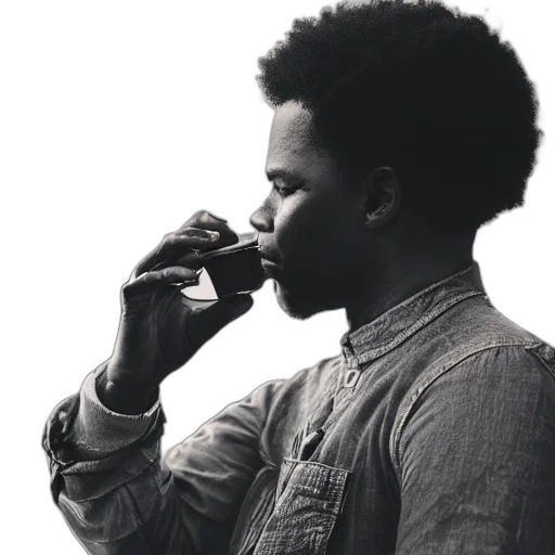 jacket, face, bottle, photorealistic, black, man, drinking, coffee transparent PNG cut-out