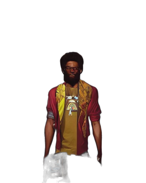 jacket, staff, face, weapon transparent PNG cut-out