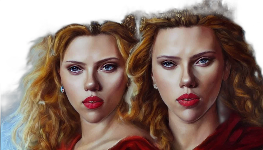 photorealistic, oil painting, comic book art, concept art, red, scarlett, johansson, stately transparent PNG cut-out