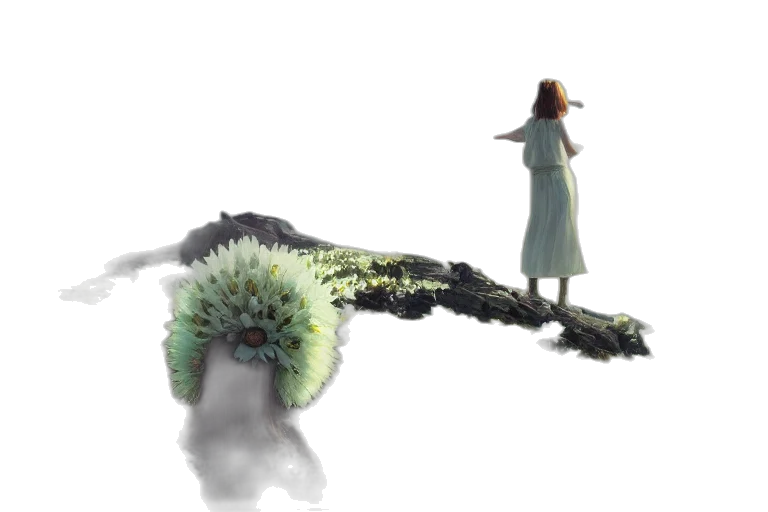flower, creature, staff, hair, concept art, 3d render, photorealistic, fantasy art transparent PNG cut-out