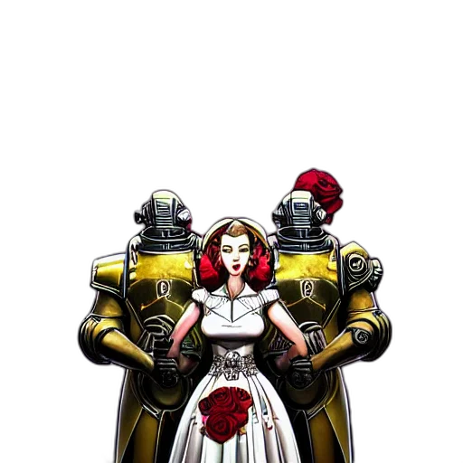 robot, crown, dress, jewelry, comic book art, concept art, pixel art, fantasy art transparent PNG cut-out