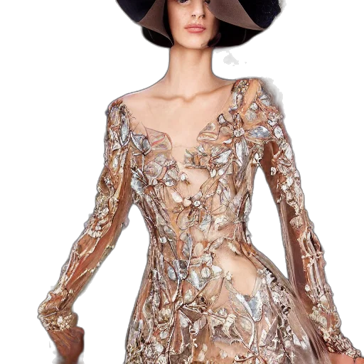 dress, hat, earth tones, exclusive transparent PNG cut-out