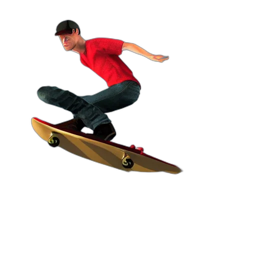 3d render, photorealistic, concept art, pixel art, tony, hawk, max, animation transparent PNG cut-out