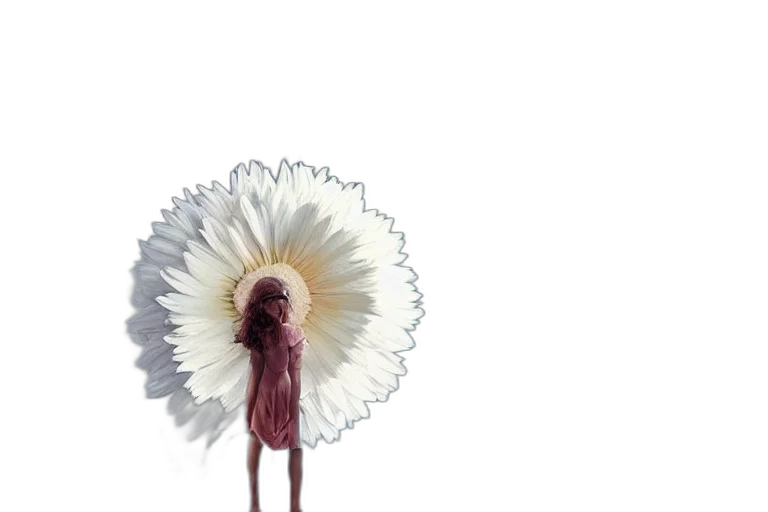 flower, hair, creature, umbrella, 3d render, concept art, giant, white transparent PNG cut-out