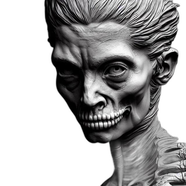 face, mask, creature, photorealistic, comic book art, concept art, 3d render, bone transparent PNG cut-out