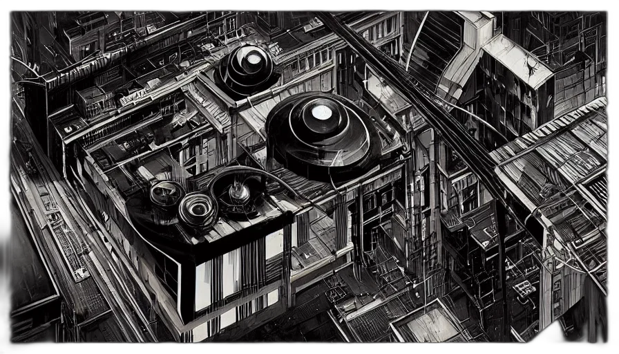 building, robot, concept art, comic book art, cyberpunk, photorealistic, city street, outer space transparent PNG cut-out