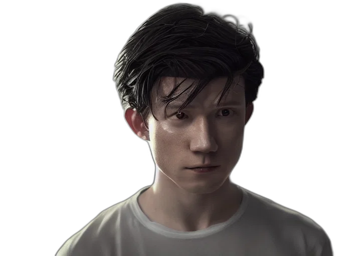 face, hair, robot, photorealistic, concept art, 3d render, comic book art, gojo transparent PNG cut-out