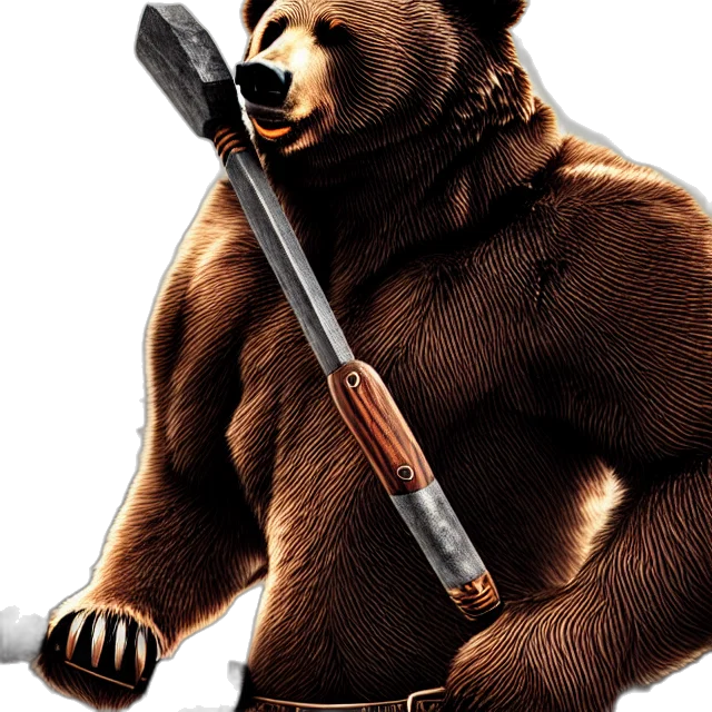 animal, weapon, staff, concept art, photorealistic, 3d render, pixel art, bear transparent PNG cut-out