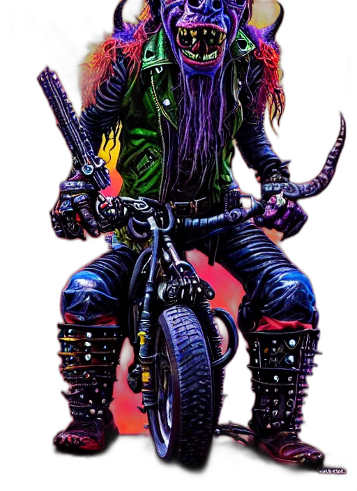 weapon, cyberpunk, comic book art, concept art, fantasy art, neon, portrait, apocalyptic transparent PNG cut-out