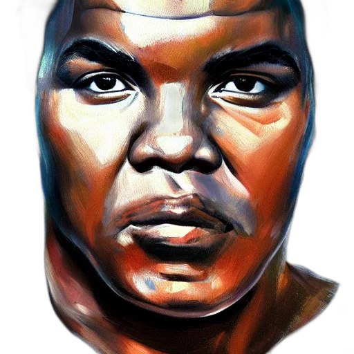 face, mask, photorealistic, oil painting, comic book art, concept art, muhammad, ali transparent PNG cut-out