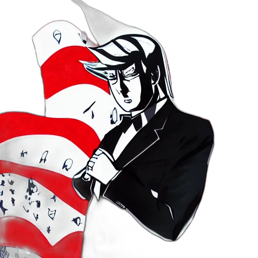 concept art, cartoon, comic book art, trump, anime, character, cover, monochrome transparent PNG cut-out