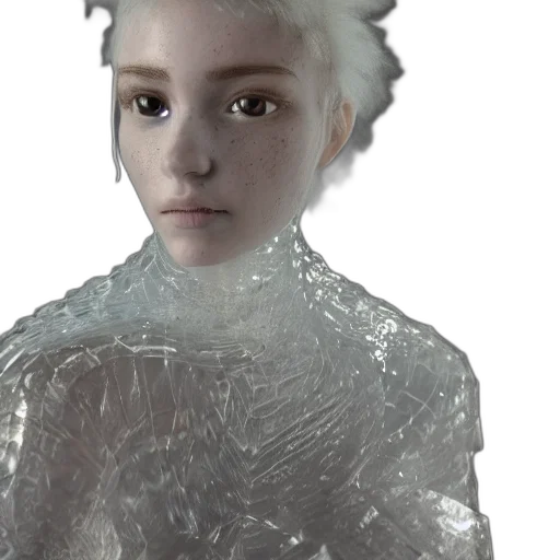face, hair, robot, creature, 3d render, concept art, photorealistic, cyberpunk transparent PNG cut-out