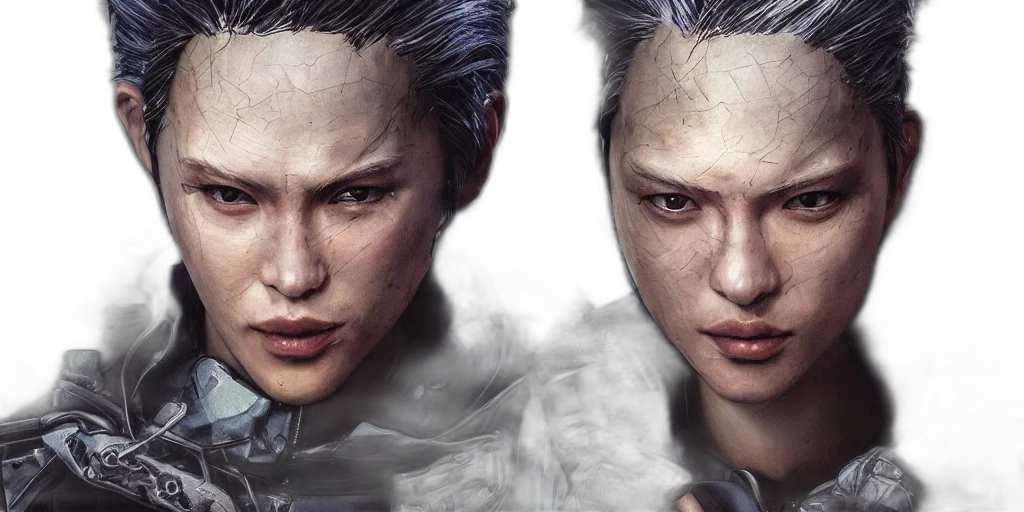 face, photorealistic, concept art, 3d render, cyberpunk, blue, dark, monochrome transparent PNG cut-out