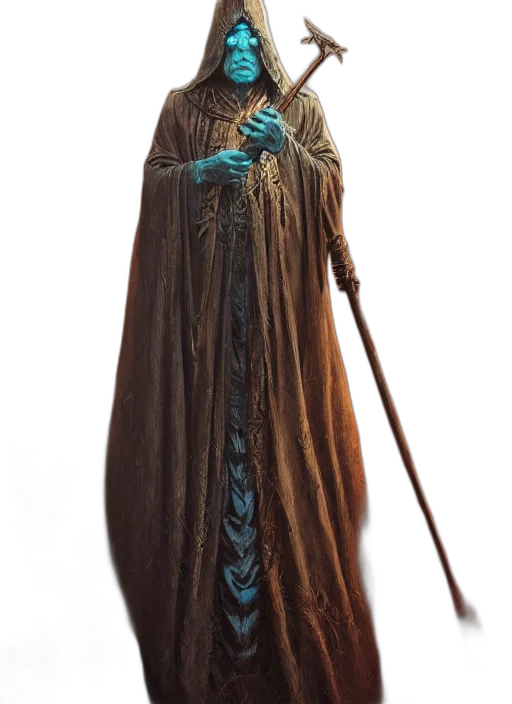 staff, dress, sword, jacket, concept art, fantasy art, 3d render, blue transparent PNG cut-out