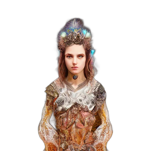 dress, crown, jewelry, face, fantasy art, concept art, photorealistic, pixel art transparent PNG cut-out