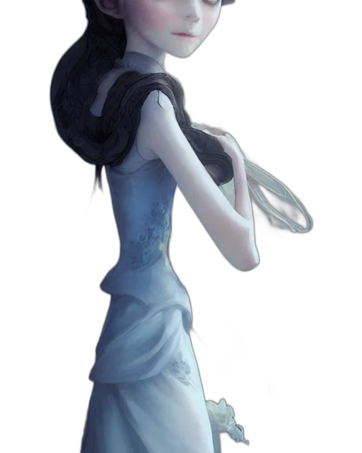 dress, robot, staff, face, concept art, fantasy art, 3d render, cartoon transparent PNG cut-out
