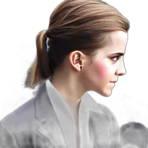 face, hair, jacket, photorealistic transparent PNG cut-out