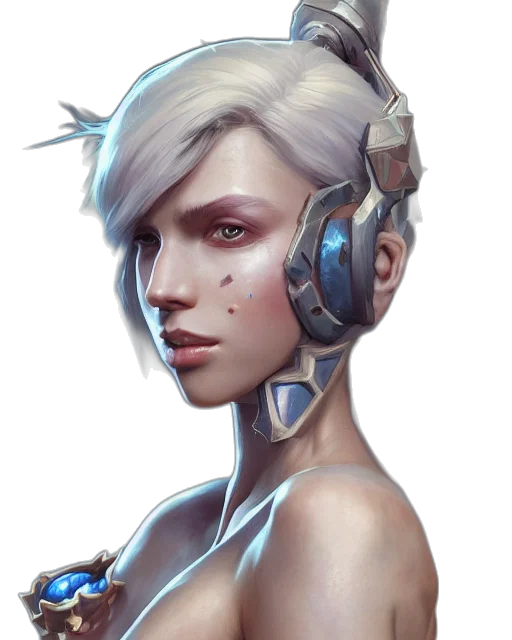 face, robot, staff, weapon, fantasy art, concept art, cyberpunk, photorealistic transparent PNG cut-out