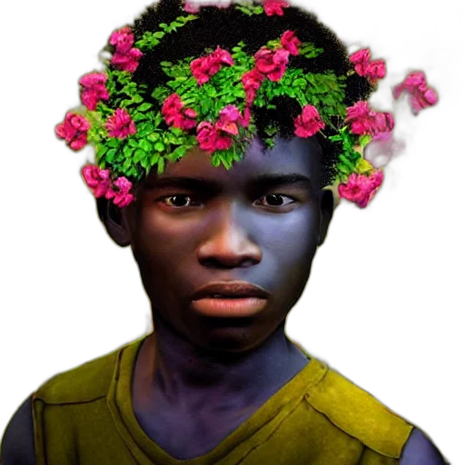 face, flower, mask, crown, photorealistic, concept art, 3d render, fantasy art transparent PNG cut-out