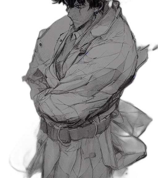 jacket, mask, staff, creature transparent PNG cut-out