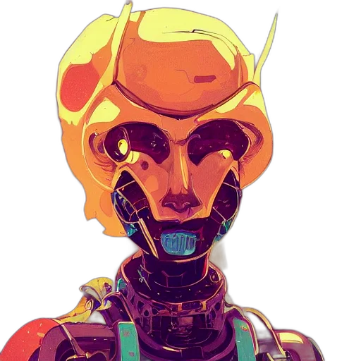robot, face, mask, staff, cyberpunk, concept art, comic book art, pixel art transparent PNG cut-out