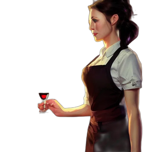 staff, dress, food, bottle, oil painting, concept art, photorealistic, fantasy art transparent PNG cut-out