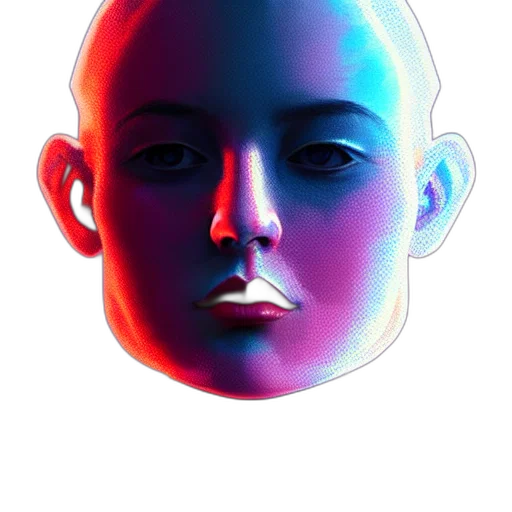 face, mask, robot, crown, photorealistic, 3d render, vaporwave, watercolor transparent PNG cut-out