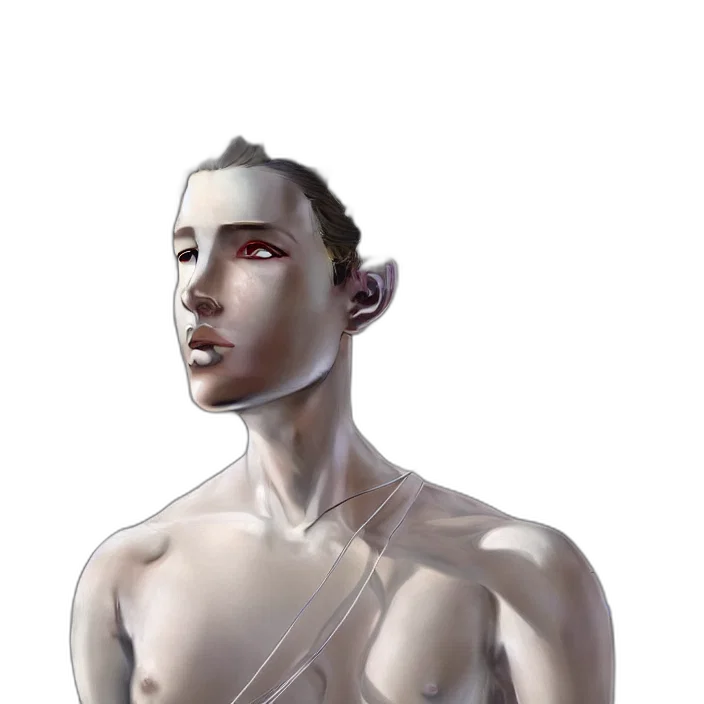 face, mask, robot, staff, concept art, fantasy art, photorealistic, cyberpunk transparent PNG cut-out