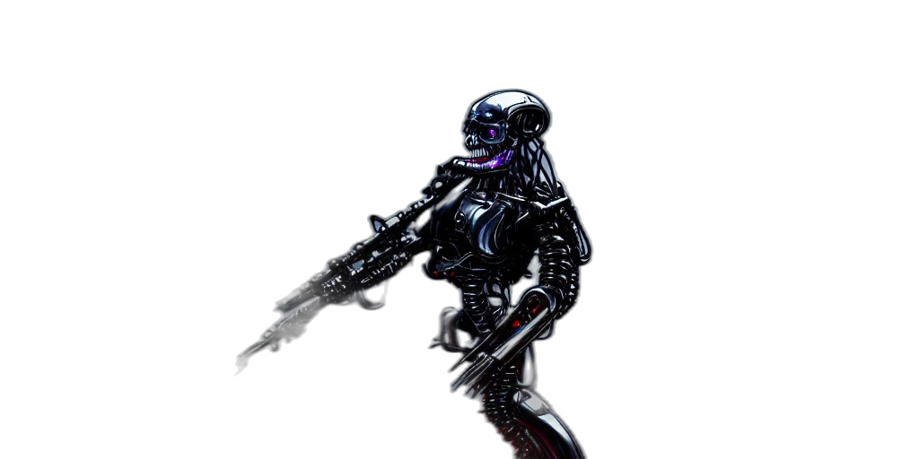 robot, weapon, staff, creature, concept art, cyberpunk, pixel art, 3d render transparent PNG cut-out