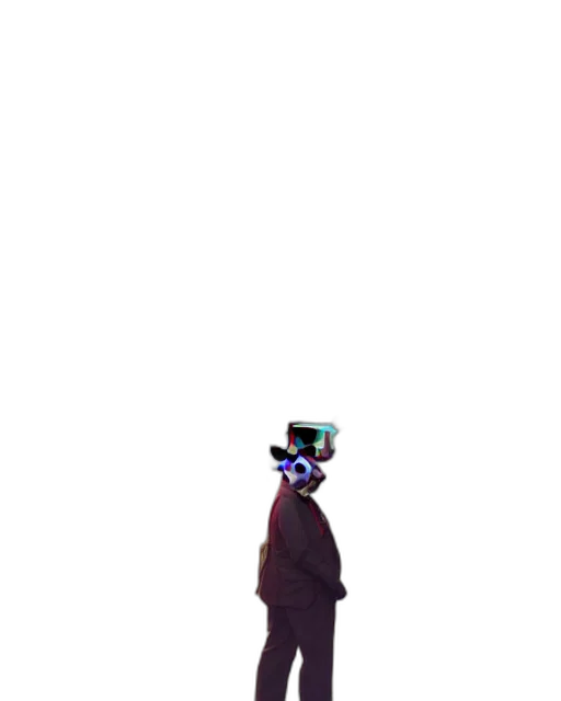 robot, staff, mask, hat, cyberpunk, pixel art, vaporwave, concept art transparent PNG cut-out