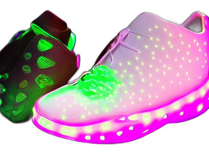 shoes, vaporwave, 3d render, cyberpunk, concept art, neon lights, neon, generative transparent PNG cut-out