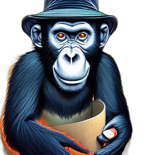 hat, animal, photorealistic, concept art, magical, ape, wizard, realistic transparent PNG cut-out