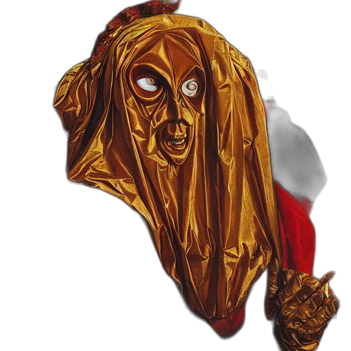 mask, face, staff, creature, concept art, fantasy art, comic book art, photorealistic transparent PNG cut-out