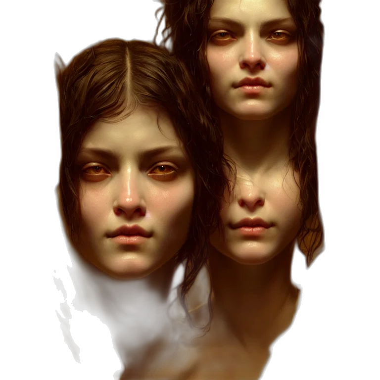 face, mask, hair, crown, concept art, fantasy art, photorealistic, oil painting transparent PNG cut-out