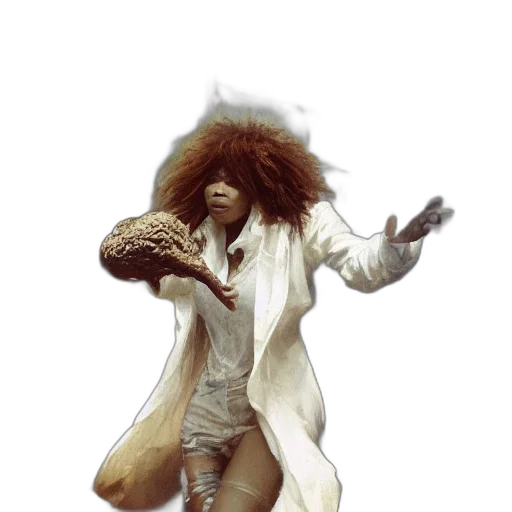 jacket, hair, staff, creature transparent PNG cut-out