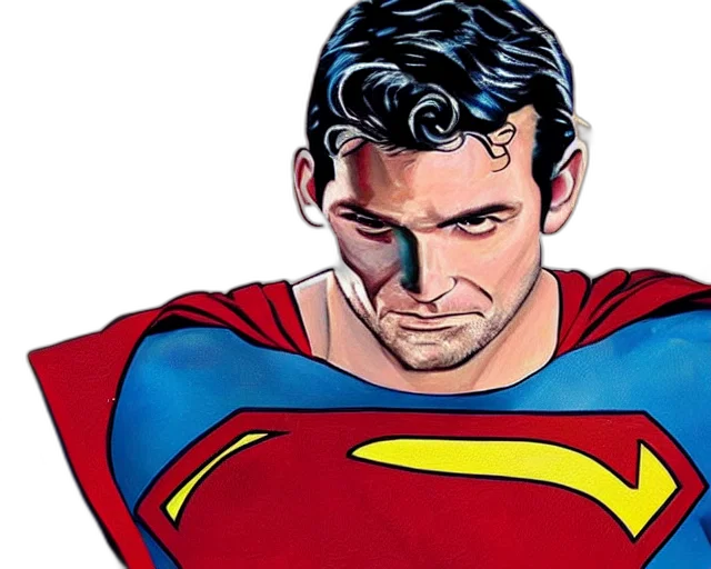 comic book art, oil, painting, superman, blonde, hair, head, looking transparent PNG cut-out