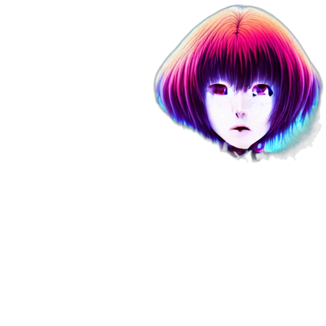 hair, face, mask, robot, vaporwave, anime, cyberpunk, pixel art transparent PNG cut-out