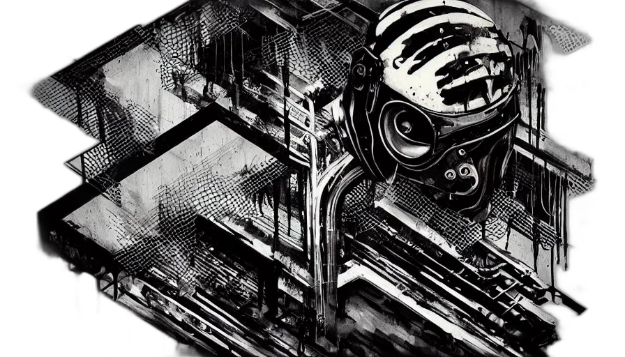 robot, cyberpunk, concept art, comic book art, monochrome, grunge, diesel, smoke transparent PNG cut-out