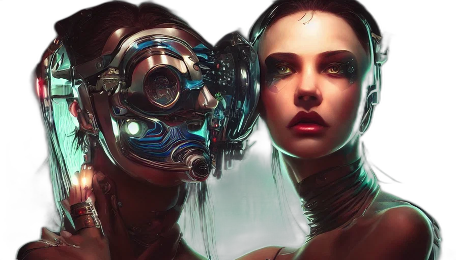 robot, mask, cyberpunk, concept art transparent PNG cut-out