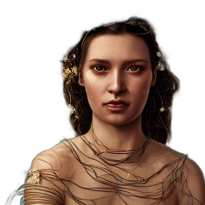 jewelry, face, crown, fantasy art, concept art, photorealistic, pixel art, golden transparent PNG cut-out