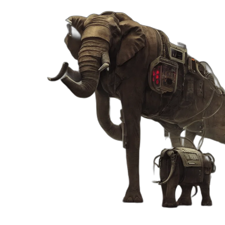 animal, concept art, 3d render, fantasy art, photorealistic, robotic, elephant, walking transparent PNG cut-out