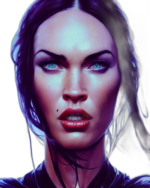 face, cyberpunk, comic book art, photorealistic, concept art, neon lights, blue, neon transparent PNG cut-out