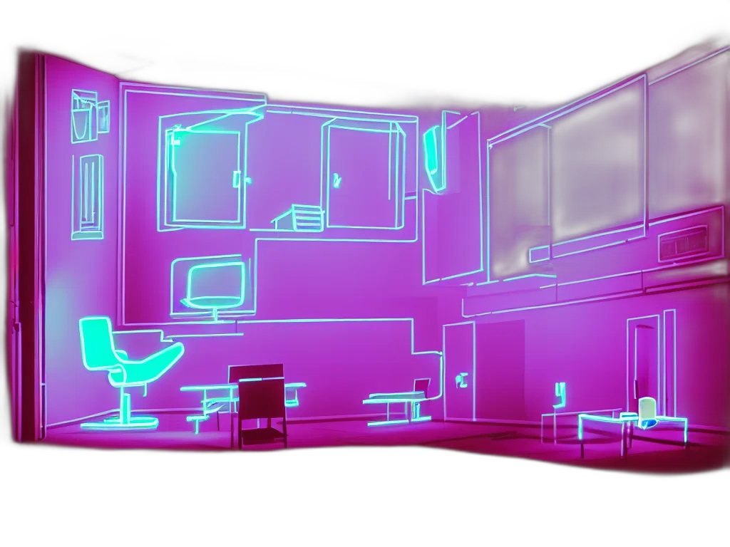 furniture, 3d render, vaporwave, concept art, pixel art, neon lights, neon, pastel transparent PNG cut-out