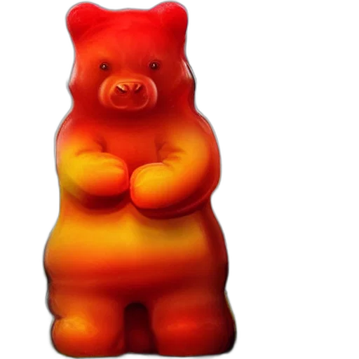 3d render, photorealistic, oversized, sweet, gummy, bear, towering, over transparent PNG cut-out