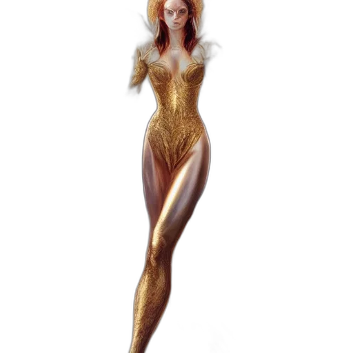 dress, concept art, fantasy art, comic book art, 3d render, golden, beautiful, full transparent PNG cut-out